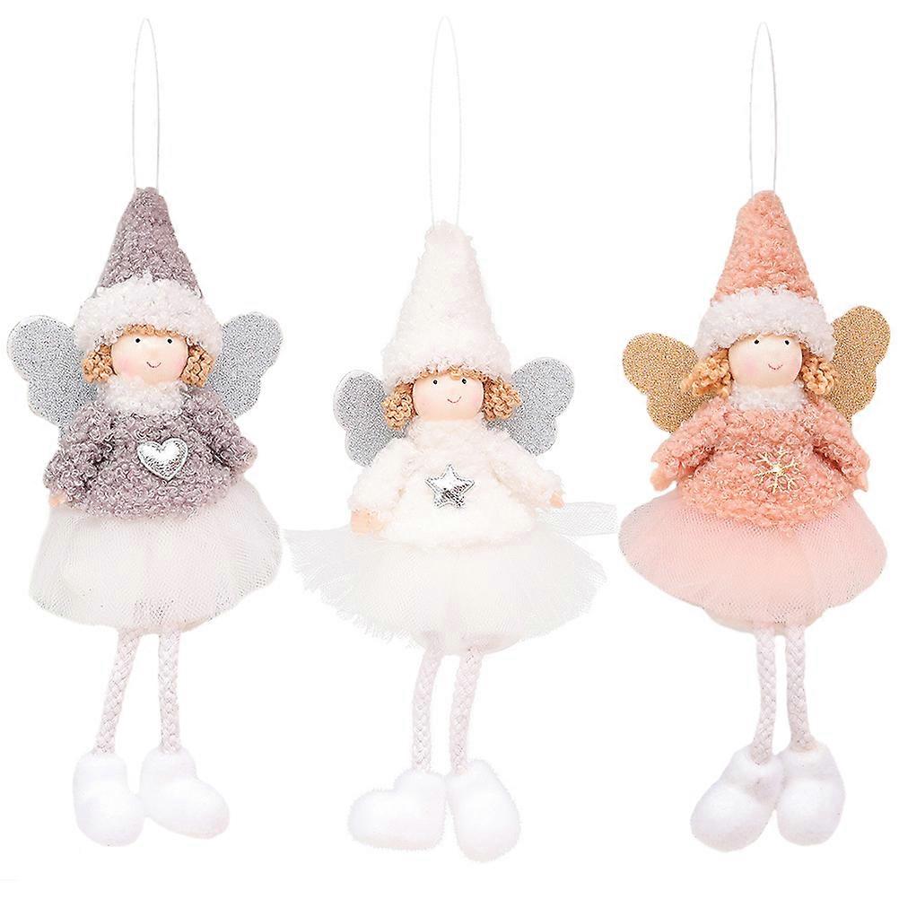 Decorative Pendant Christmas Plush Doll Pendants Tree Decoration White 8x6cm Hanging Ornaments 3Pack