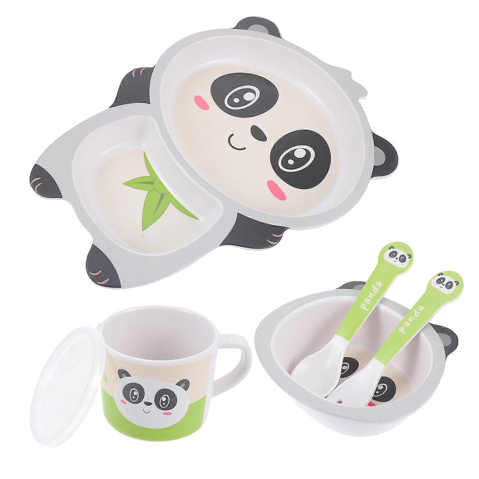 5pcs Kids Tableware Fiber Child Board Food Plate Bowl Fork Set