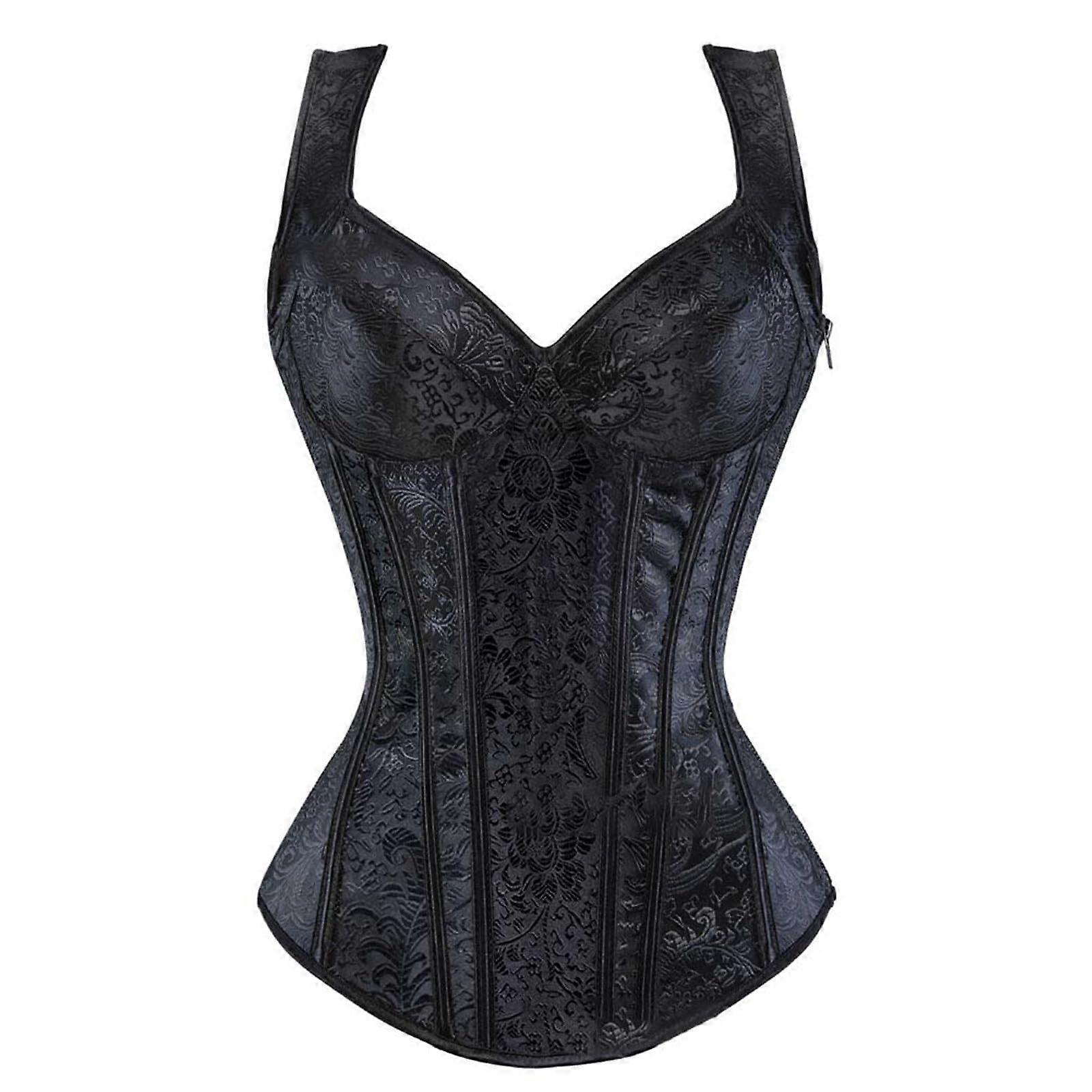 Halloween Black Gothic Corset Bustier Waist Cincher Underbust Vest  Women L