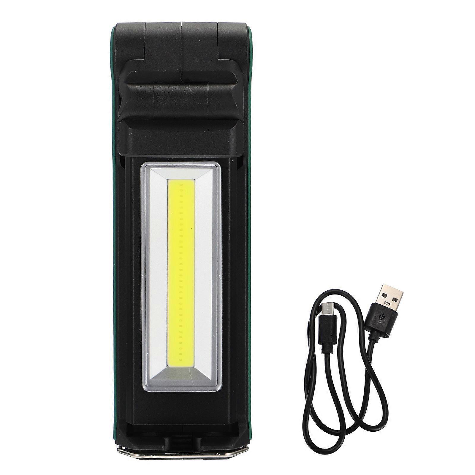 Led Rechargeable Light Cob Led Flashlight Portable Lamp For Emergency Use Green 27.5X4.8Cm Adjustable Brightness 1Set
