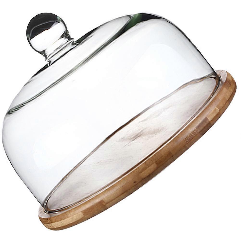 1 Set Food Protector Glass Food Cover with Displaying Wooden Tray Cover