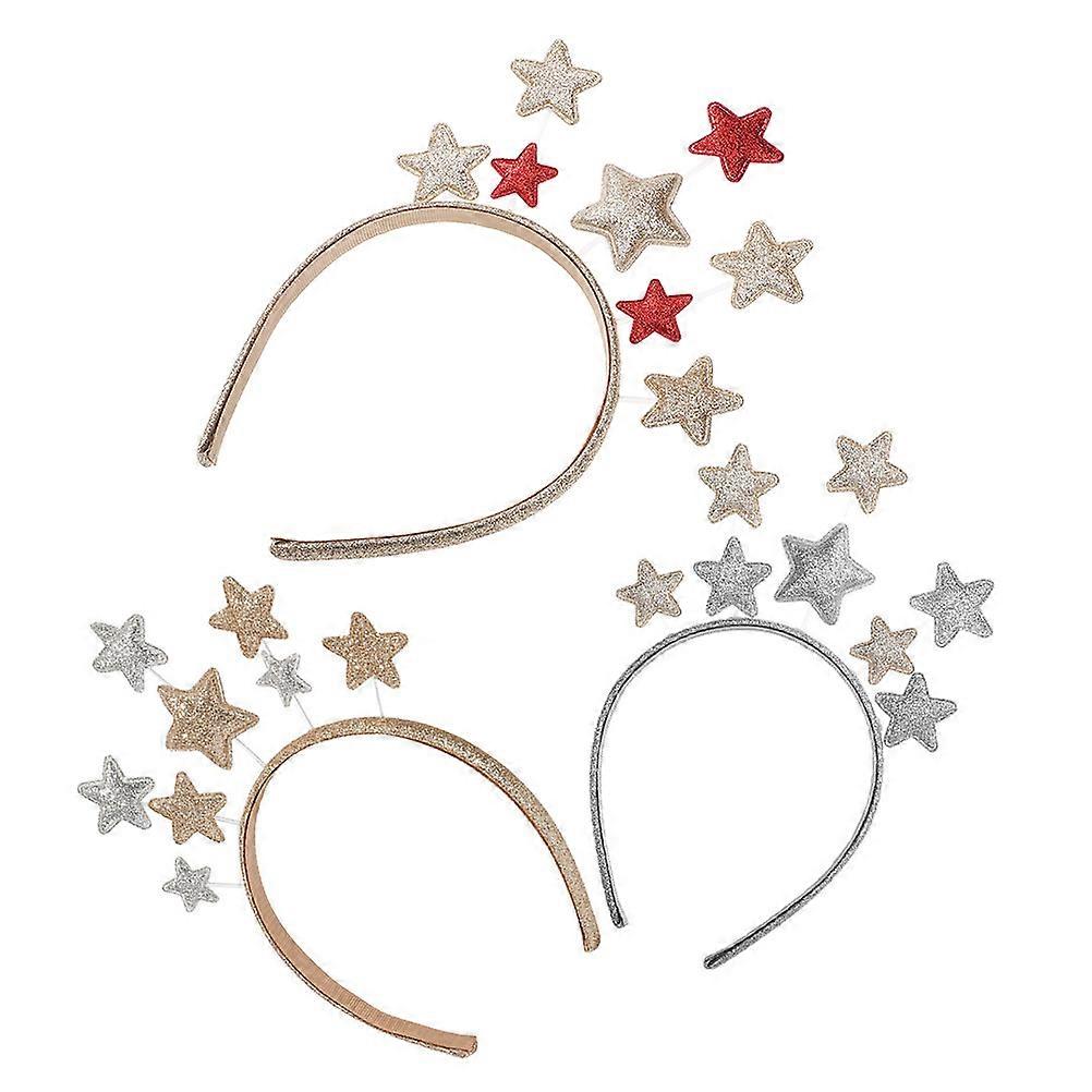 3pcs Five Pointed Star Headbands for Hair Accessories – Durable Design for Birthday, Holiday, and Party Use – Includes Gold, Silver, and