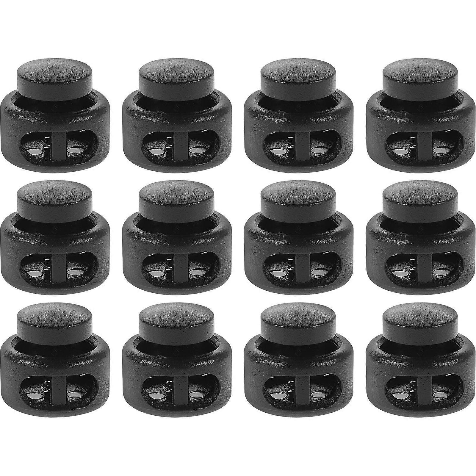 Adjustable Black Plastic Cord Locks for DIY Use with Double Hole Design and Sufficient Quantity 12pcs