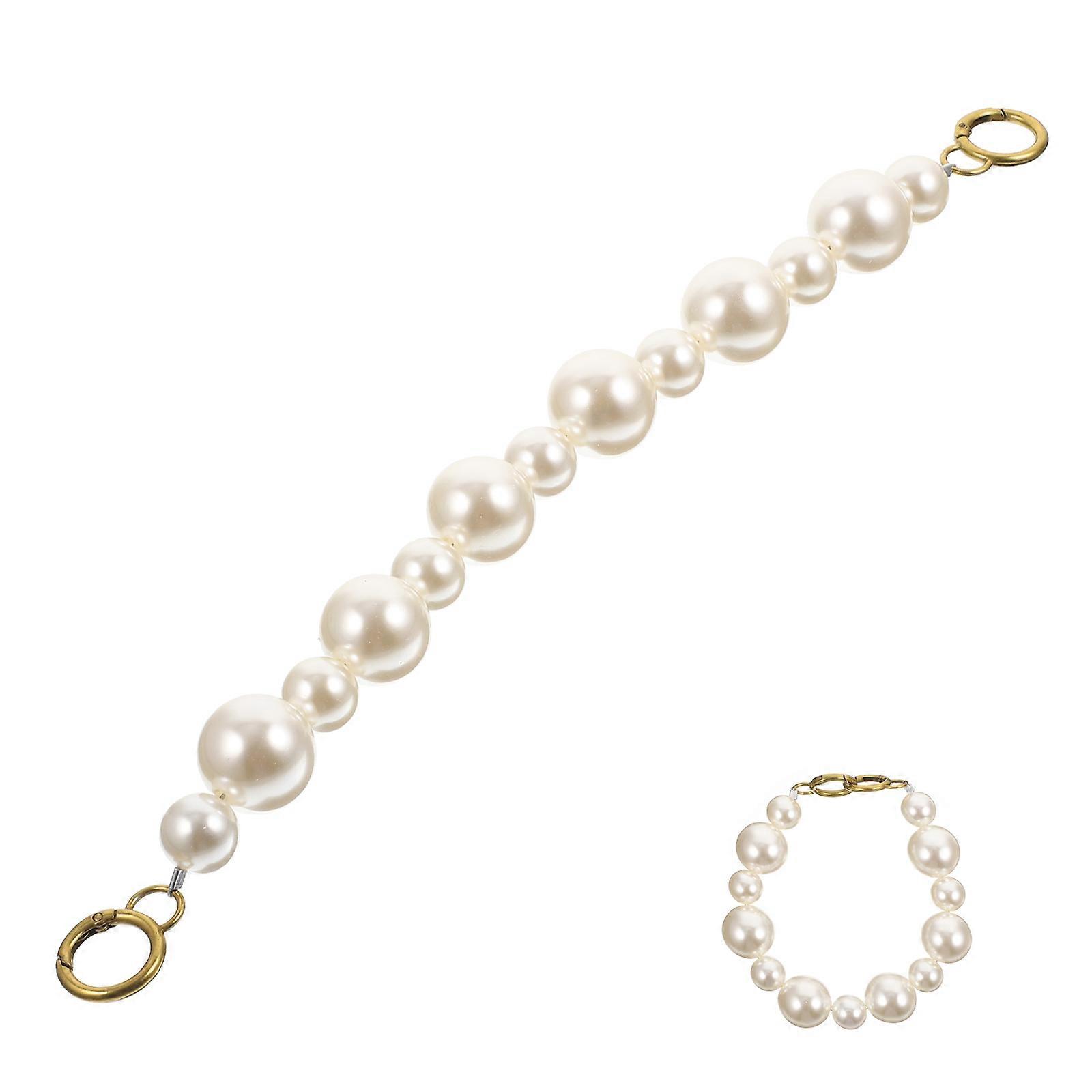 Pearl Design Handbag Chain for Decoration White Plastic Bag Belt with Buckles 12.5 Inches