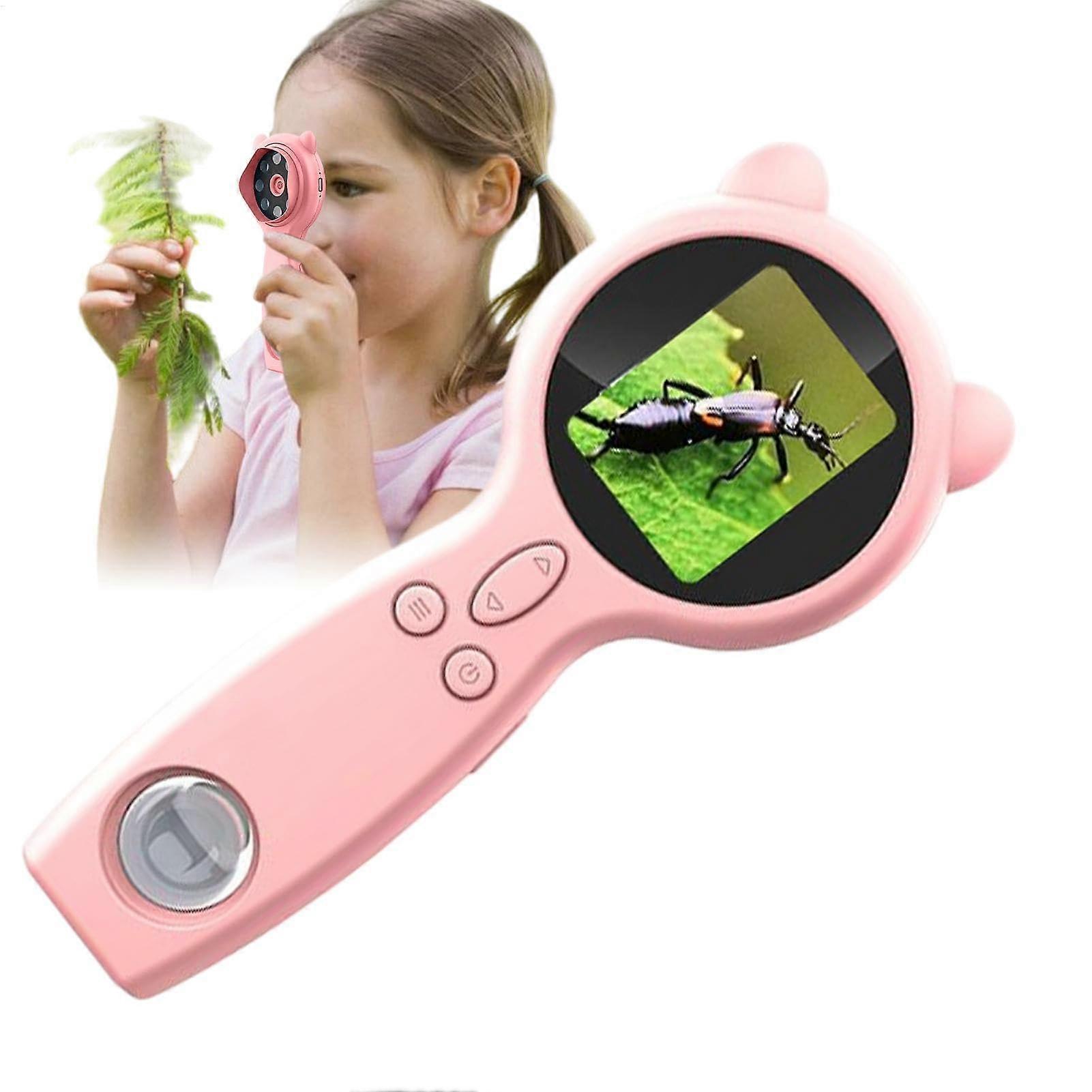 Handheld Microscope 50x HD Magnification Digital Magnifying Glass with Two Lenses for Coin Collection Pink