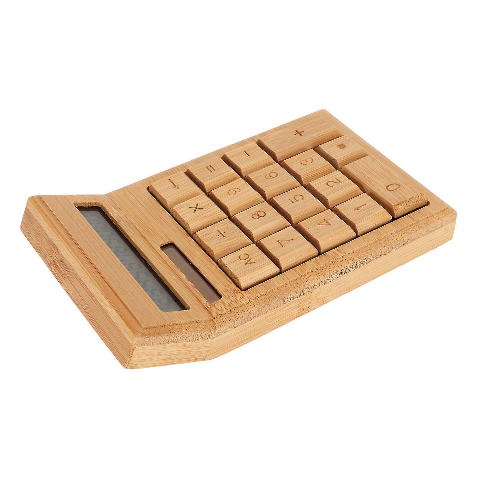 CS19 Solar Calculator Solar Battery Dual Power 12 Digit LCD Display 18 Buttons Bamboo Desktop Calculator for Students 