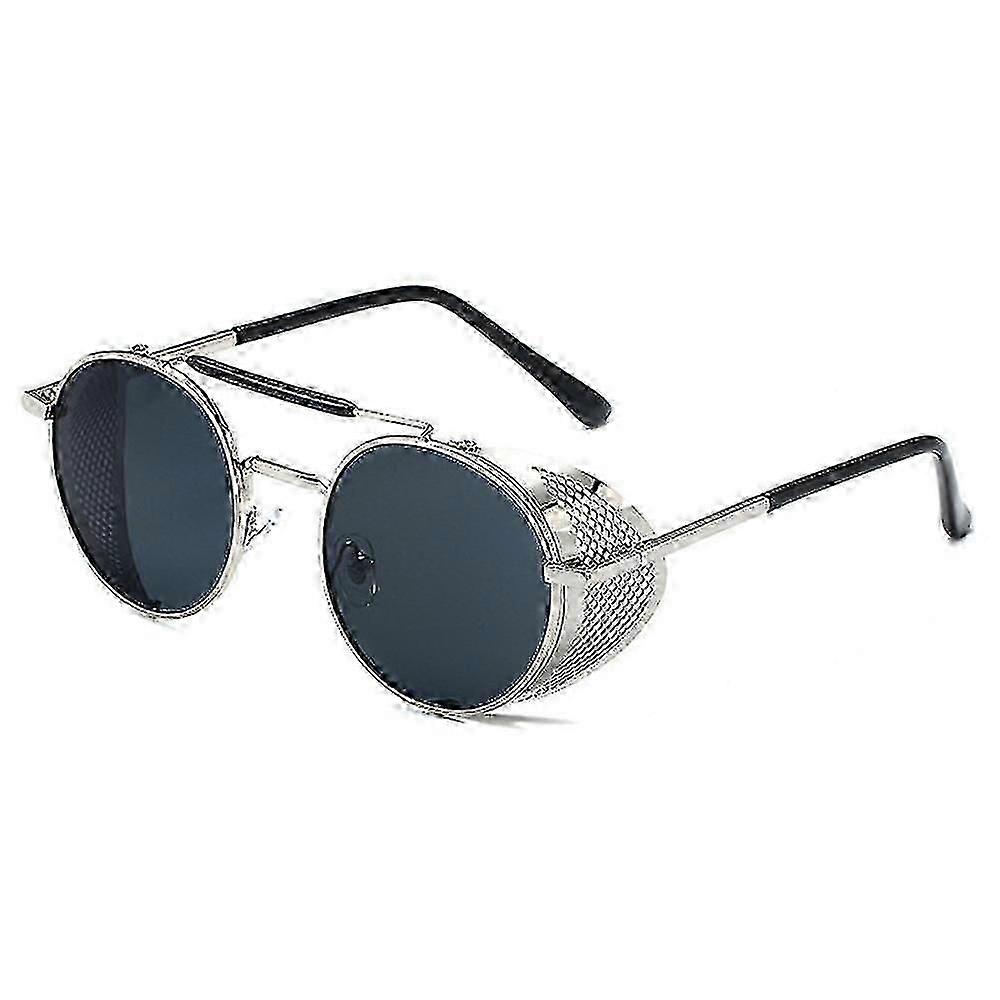Okrągłe okulary przeciwsłoneczne Steam Punk dla mężczyzn i kobiet - Okulary vintage z bocznymi osłonami