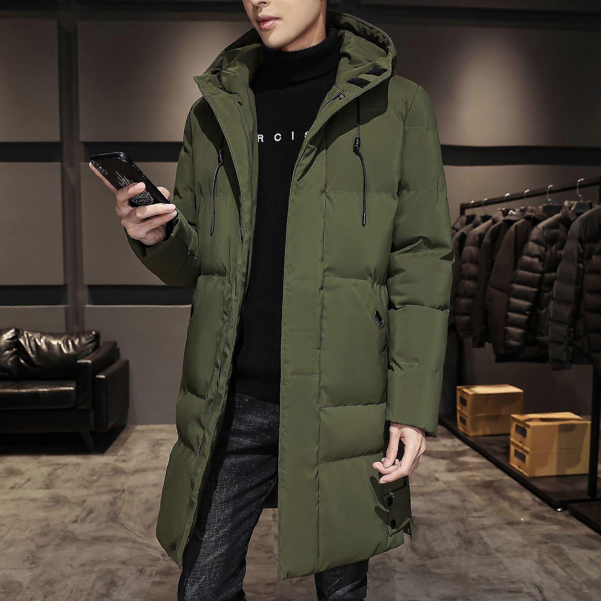 Winter Large Size Mid-length Solid Color Thick Hooded Down Jacket