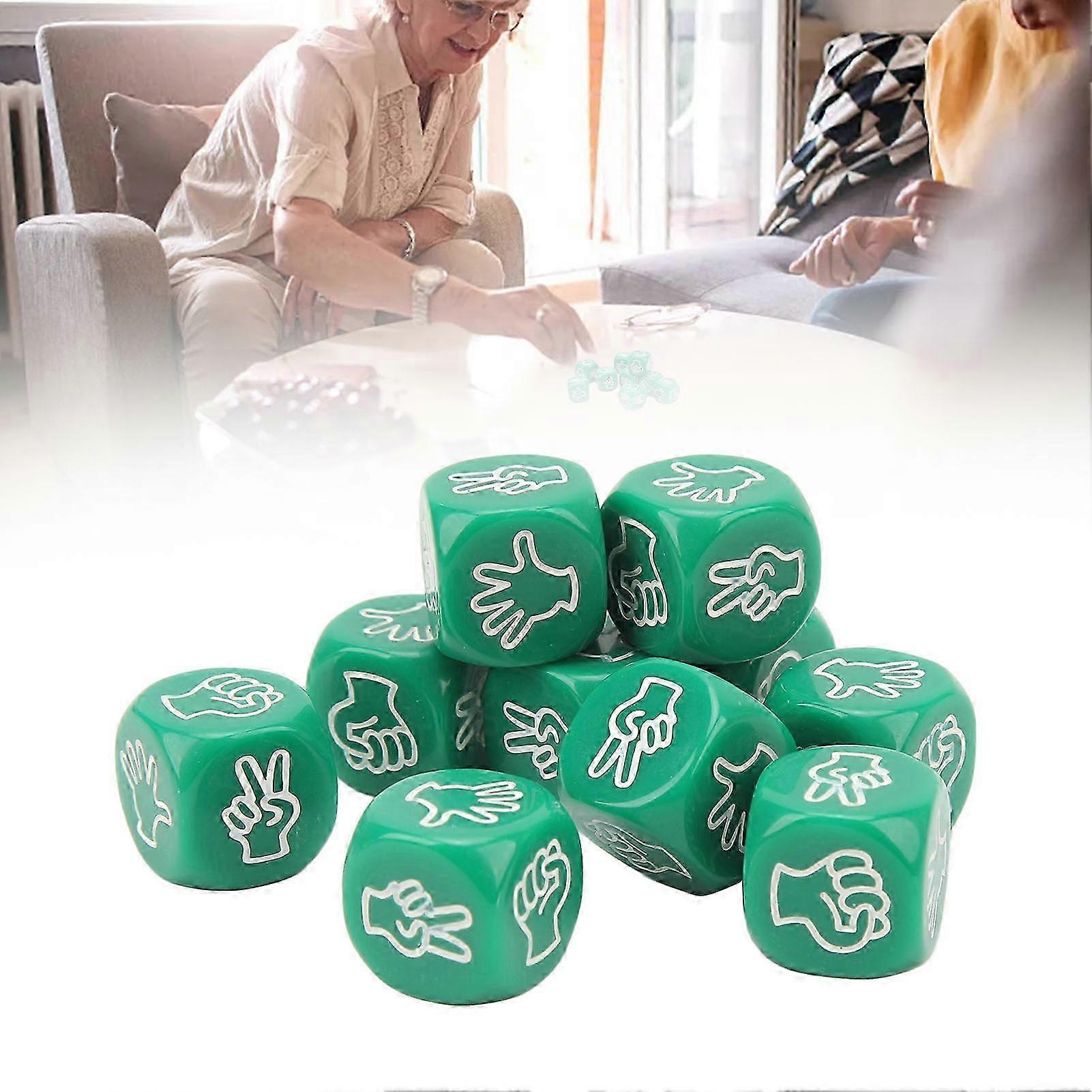 2025 10Pcs Dice Set 6 Sided Waterproof Antioxidant Finger Guessing Game Dice for Board Game Education Green