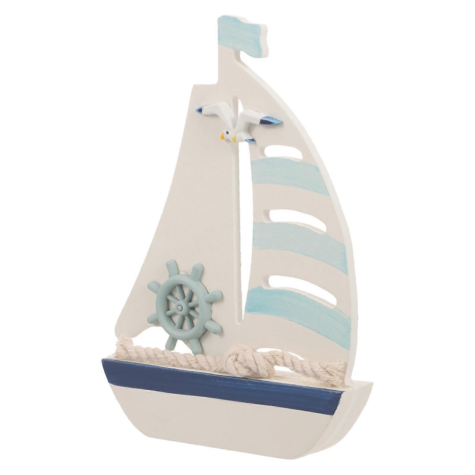Solid Wood Sailboat Mediterranean Sailing Boat Decor for Desktop Display