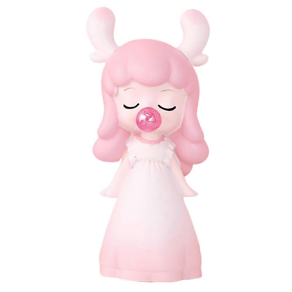 Pink Resin Girl Ornament, Creative Bubble Blowing Sculpture for Desktop Decor, Space Saving Resin Craft Adornment for Home and Office, Fashionable