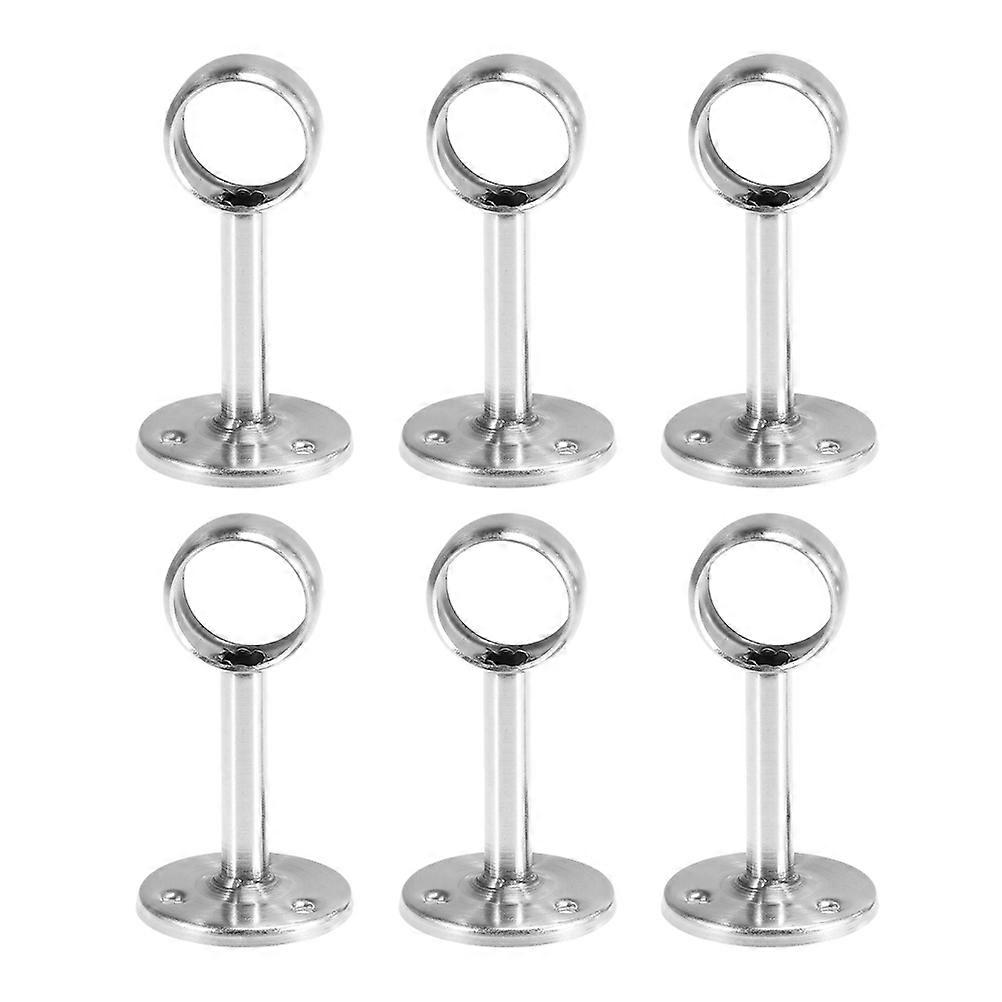 Stainless Steel Closet Rod Support Bracket for Home Silver Wardrobe Tube Holder 6pcs