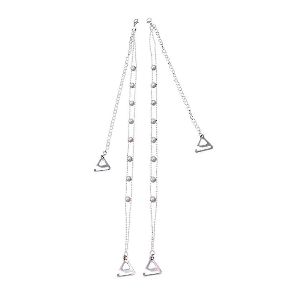 Silver Metal Bra Strap with Nonslip Pearl Design for Lady Adjustable Length 1 Pair