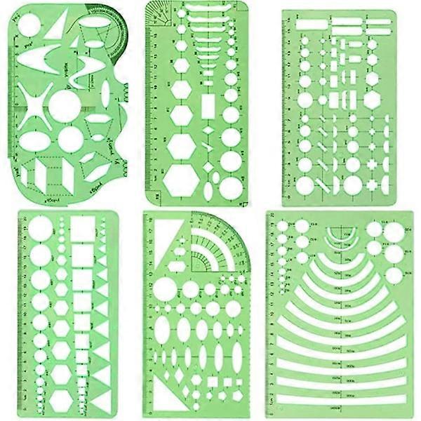 Set of 6 Normographs for Sketches and Diagrams - Technic Trace-Forms - Geometric Shapes Stencil