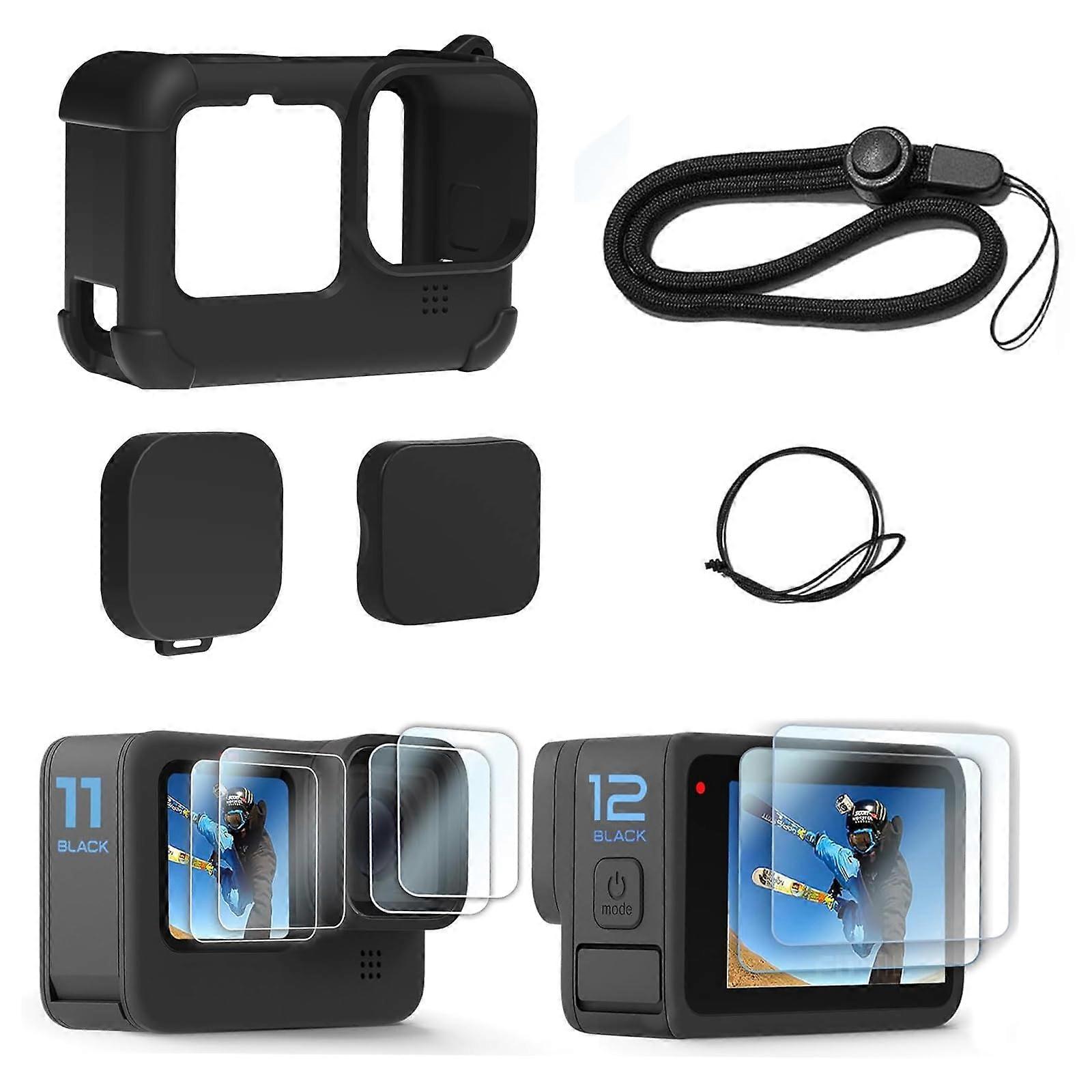 Silicone Case for Hero 12/11/10/9 Black with Lens Cap  Screen Protector