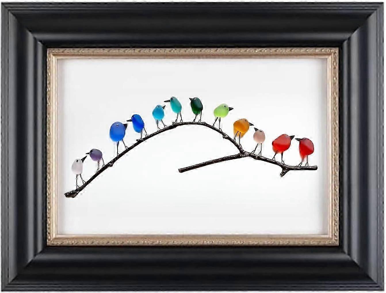 זכוכית ים ציפורי קשת, אמנות זכוכית ים, תמונת עץ סחף זכוכית ים, עיצוב קיר ציפורי קשת מתנה ייחודית לאמנות קיר בעבודת יד