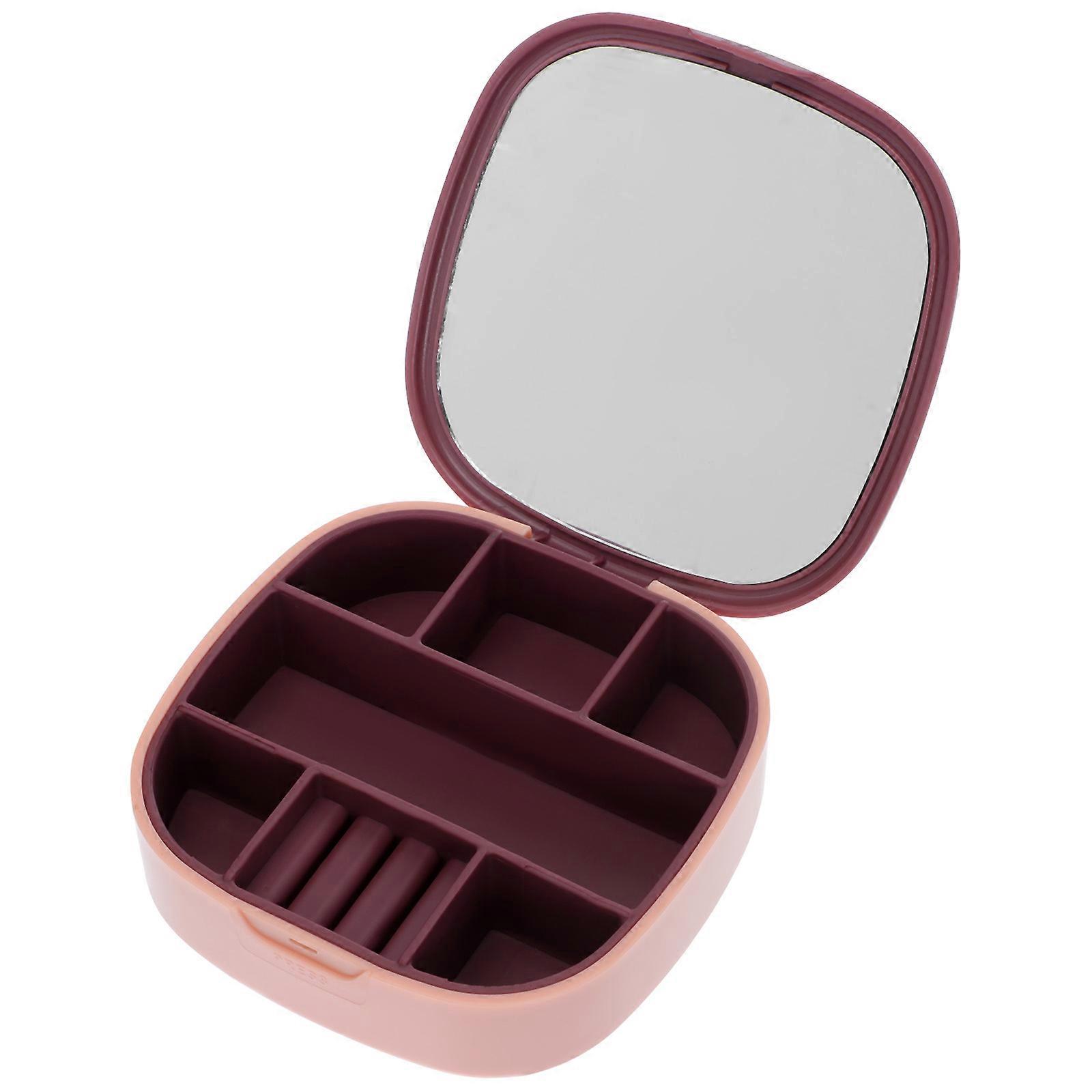 Nordic Style Jewelry Box with Compartments and Mirror for Storage Pink Compact Size Lightweight