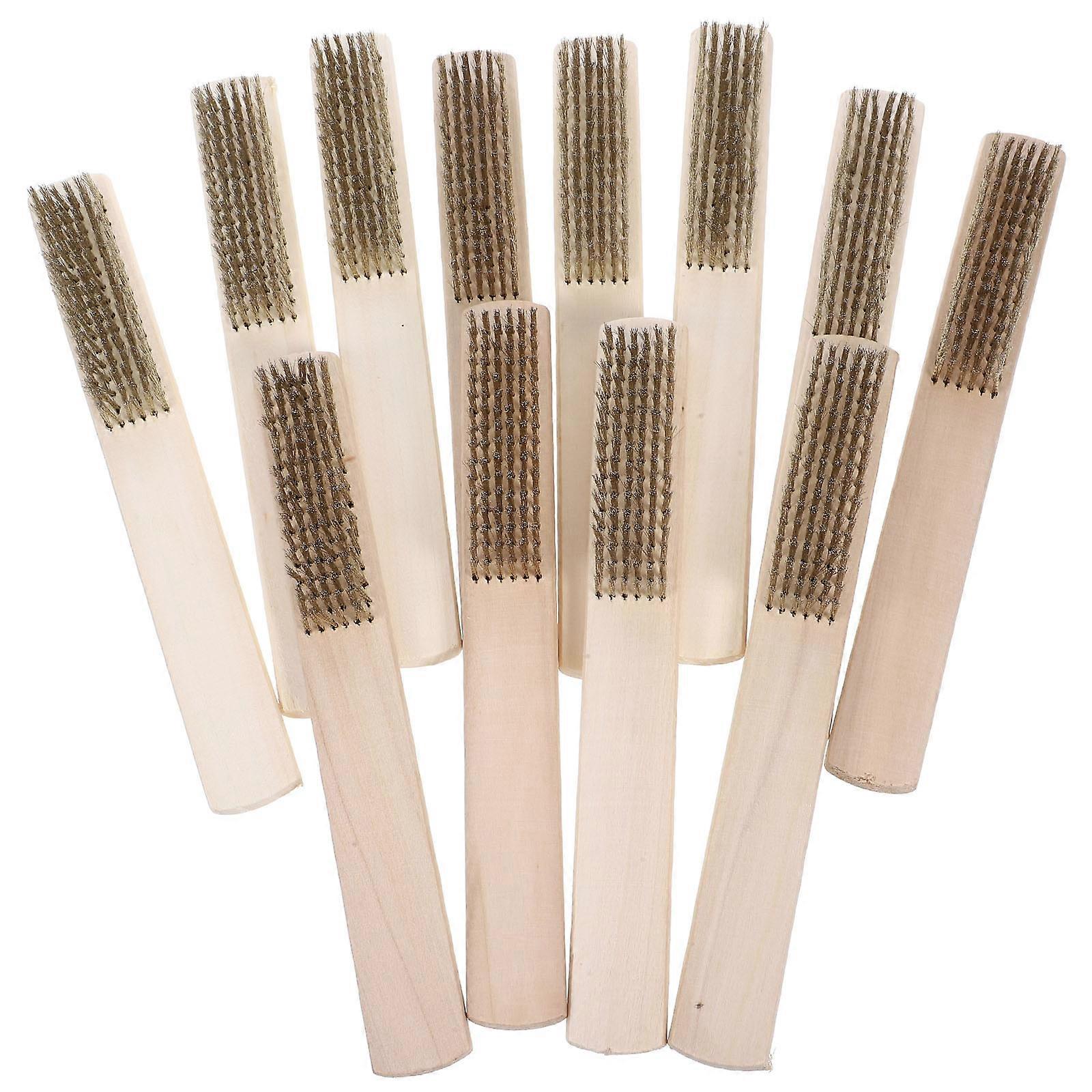 Copper Plated Steel Wire Brush with Wooden Handle for Home Use Beige Color 12 Pieces