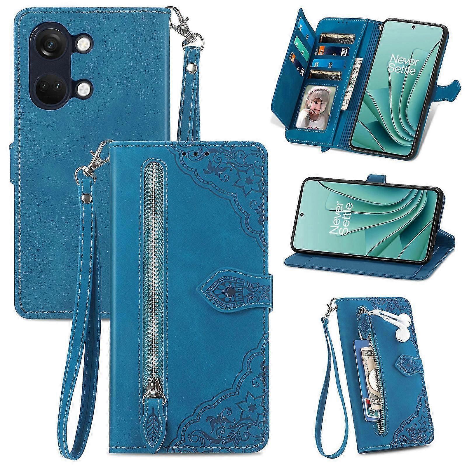 Embossed Flower Zipper Leather Phone Case
