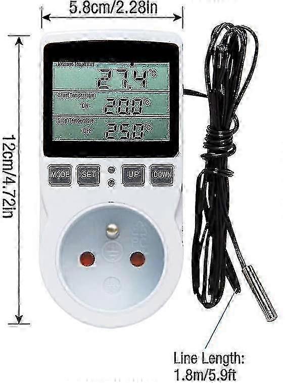 Digital Heating and Cooling Thermostat Socket, LCD Temperature Controller, 230V for Greenhouse or Terrarium