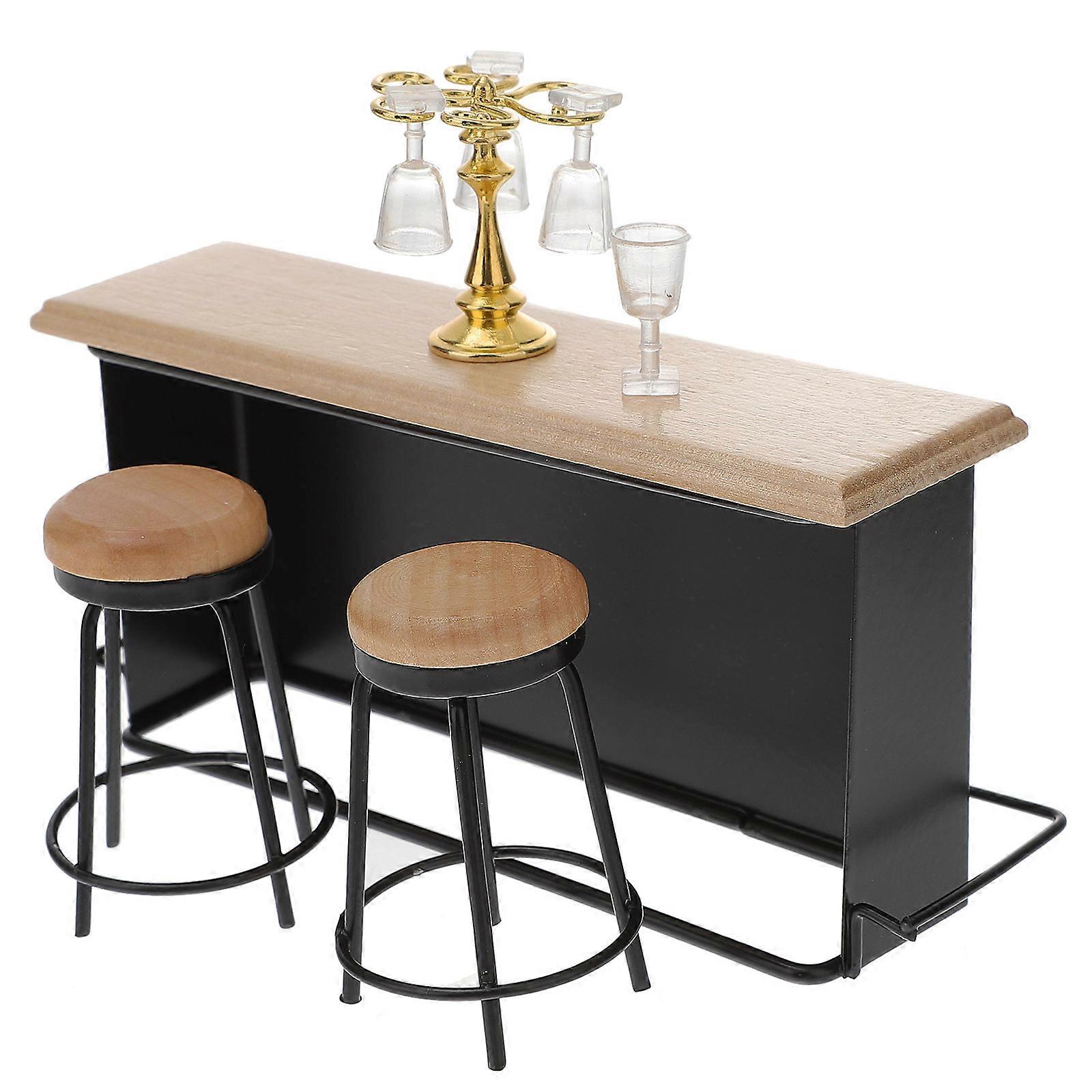 Dollhouse Accessories Realistic Miniature Bar Counter with Wine Bottles and Glasses Holder Toys Assorted Color