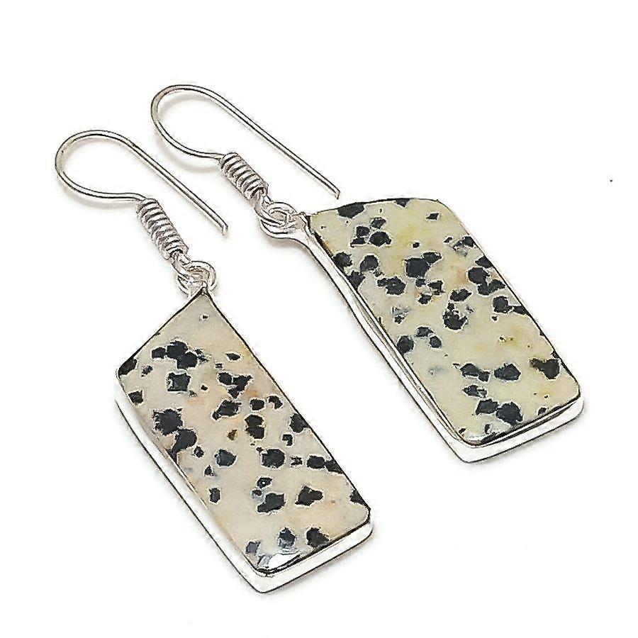 Natural Dalmation Jasper Gemstone 925 Sterling Silver Jewelry Earring 1.89" V1Y06