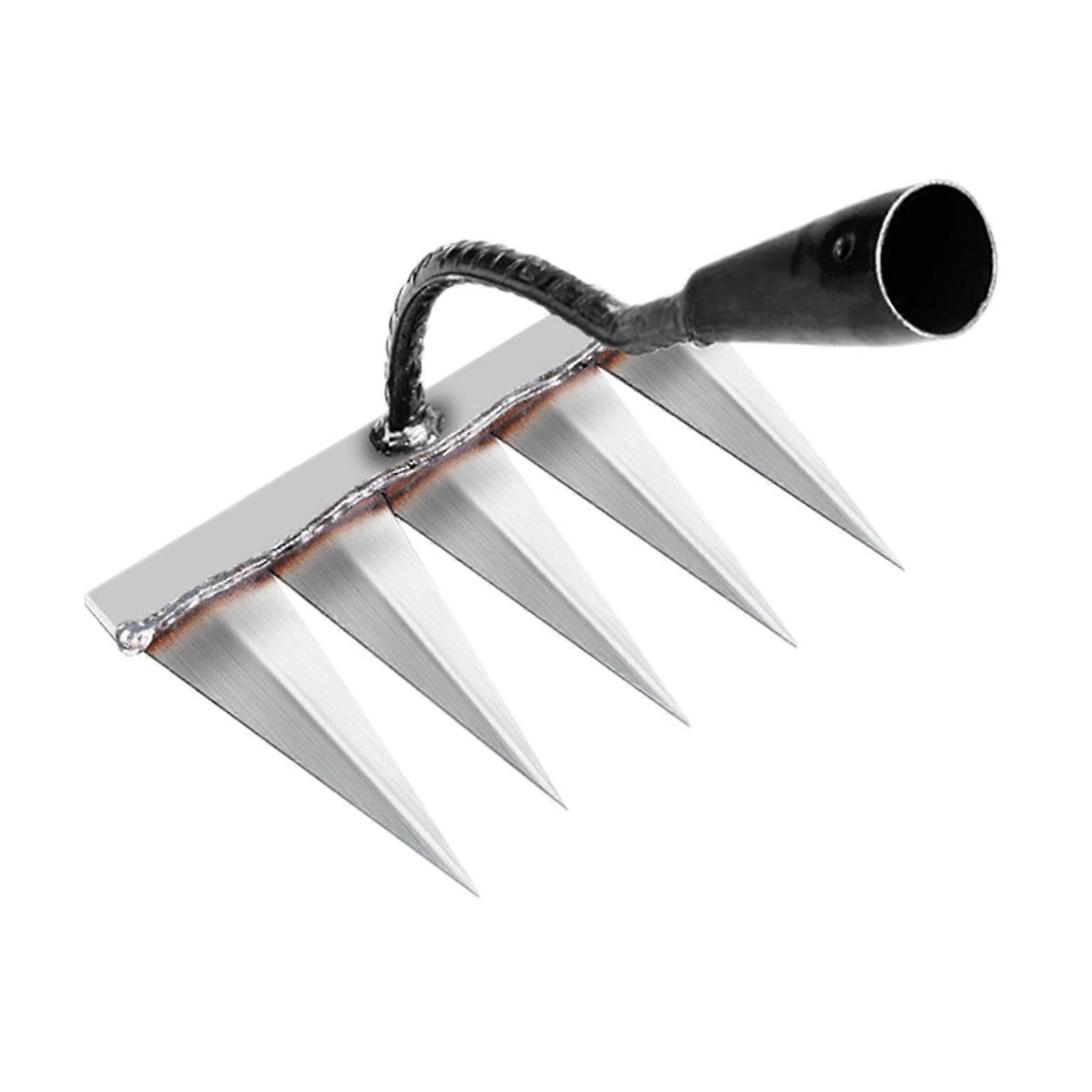 Garden Weed Rake with 5 Prongs, Heavy Duty Soil Loosener, Hand Rake for Lawns and Mulching, Durable Grappling Design