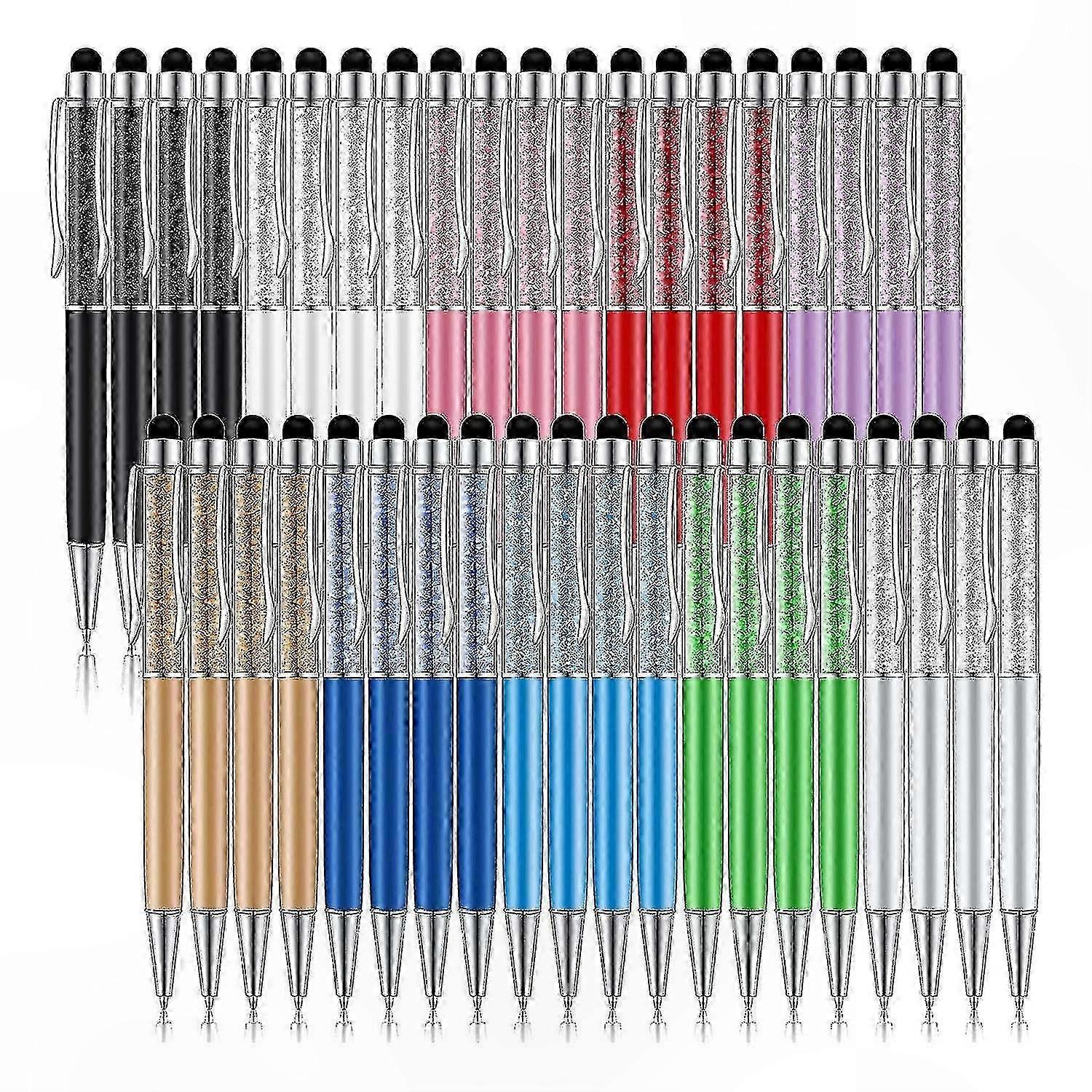 Crystal Ballpoint Pens with Stylus Tip, 40 Pack, Black Ink, Shiny Design, Dual Function Slim Writing Tools