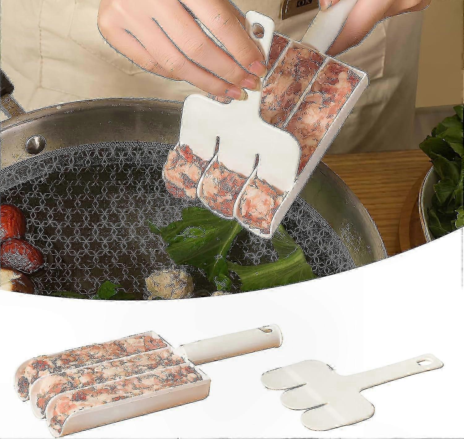 Meatball Press Tool with Tenderizing Function and Cutting Spade for Kitchen Use