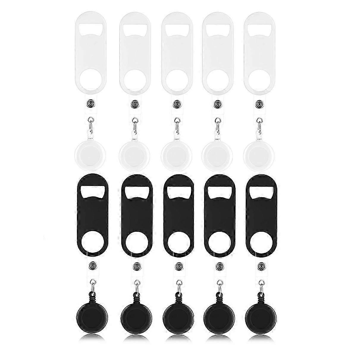 Retractable Flat Bottle Openers - 10 Pack, Mini Bar Key & Beer Bottle Opener with Round Reel Cli