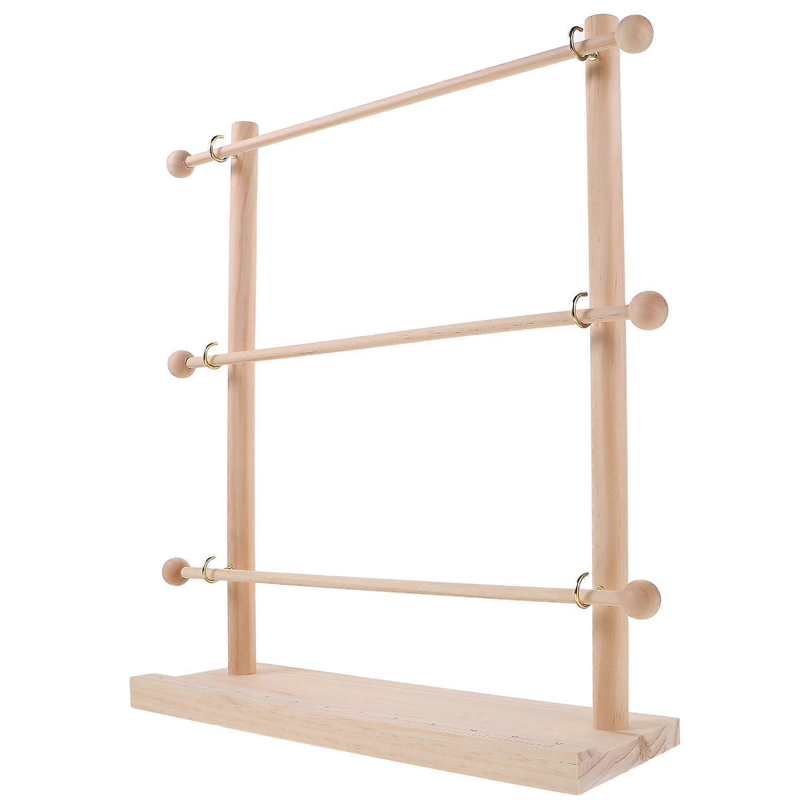 Beige Wooden Adjustable Ribbon Organizer for Home Use Multilayer Craft Storage Compact Size