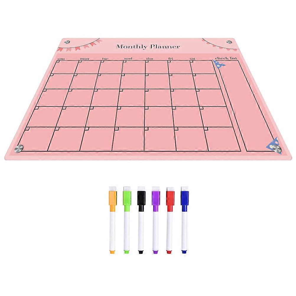 Home Office School Magnetic Planner Board Rectangular Acrylic Pink to-Do Events 1Set