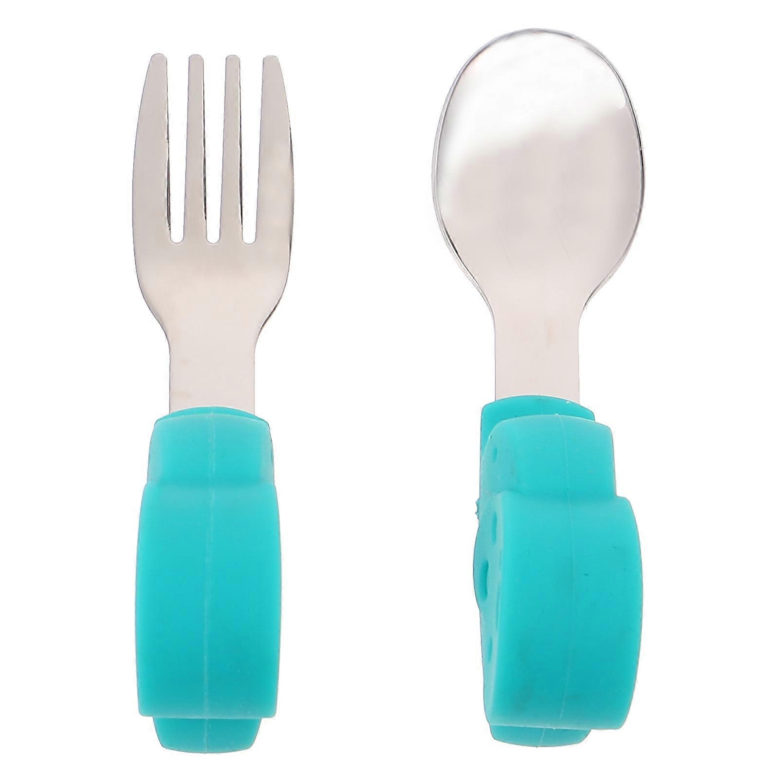 Stainless Steel Soft Handle Utensils Set   Fork & Spoon for Weaning and Independent Eating, Non Slip Design for Easy Grip