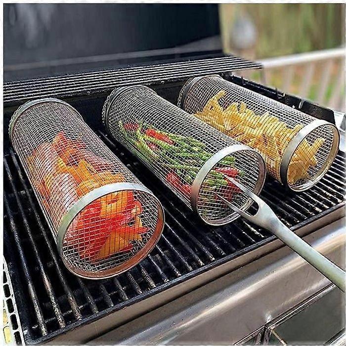 Rolling Grill 3 Pack, Barbecue Grill, Stainless Steel Cylindrical Barbecue Grilling Baskets, 3PCS 30CM
