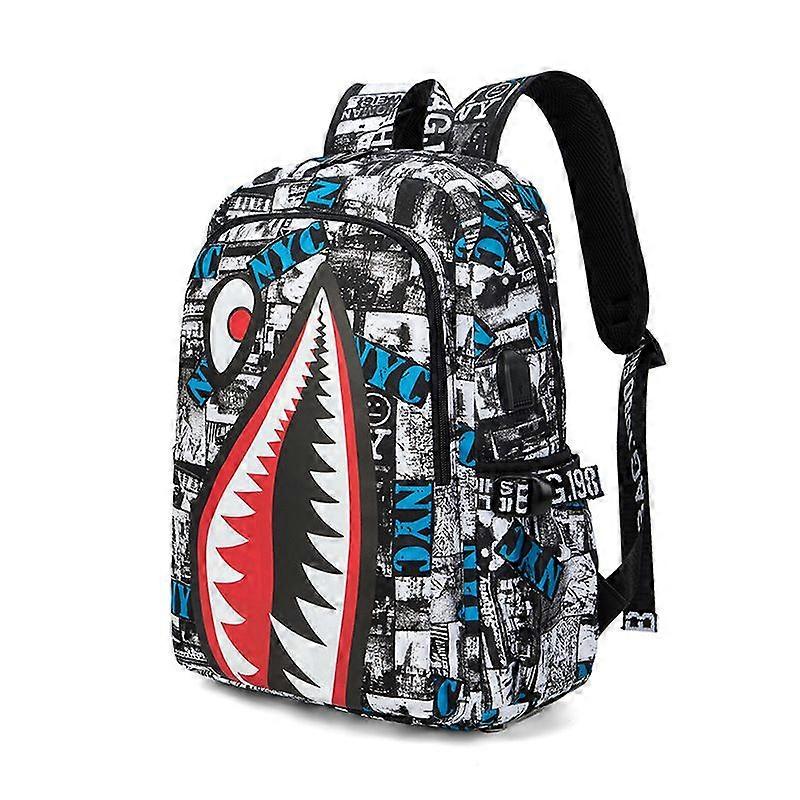 Oxford Fabric Shark Backpack for Boys, 3-4 Grade, Breathable Waterproof Lightweight Anti-Bacterial Wear-Resistant, Modern Stylish