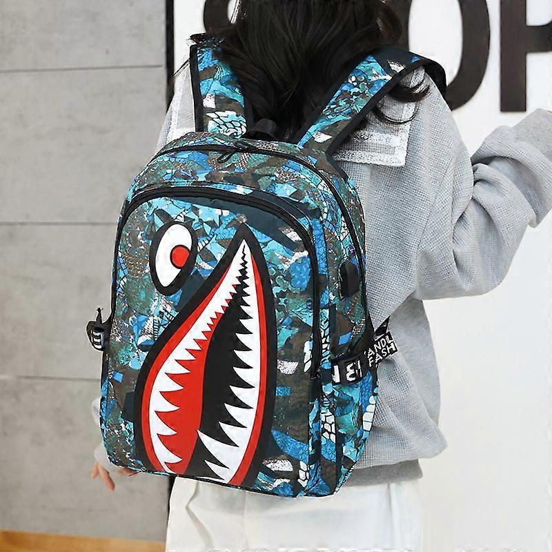 Kids Backpack Shark Print Elementary School Bag Large Capacity Lightweight Simple Backpack