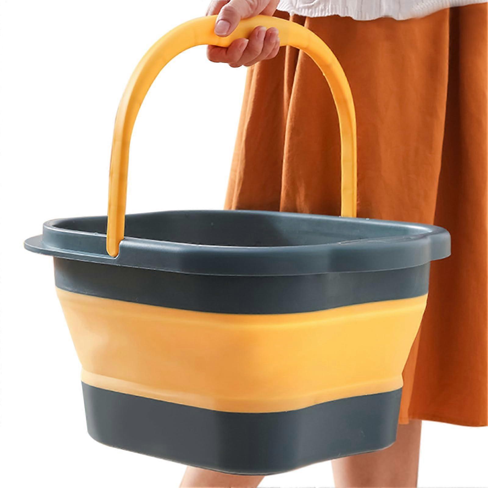 Foldable Foot Spa Bucket, Collapsible Foot Bath, Reusable Foot Spa Tub With Massaging Rollers And Handle, YellowBlue