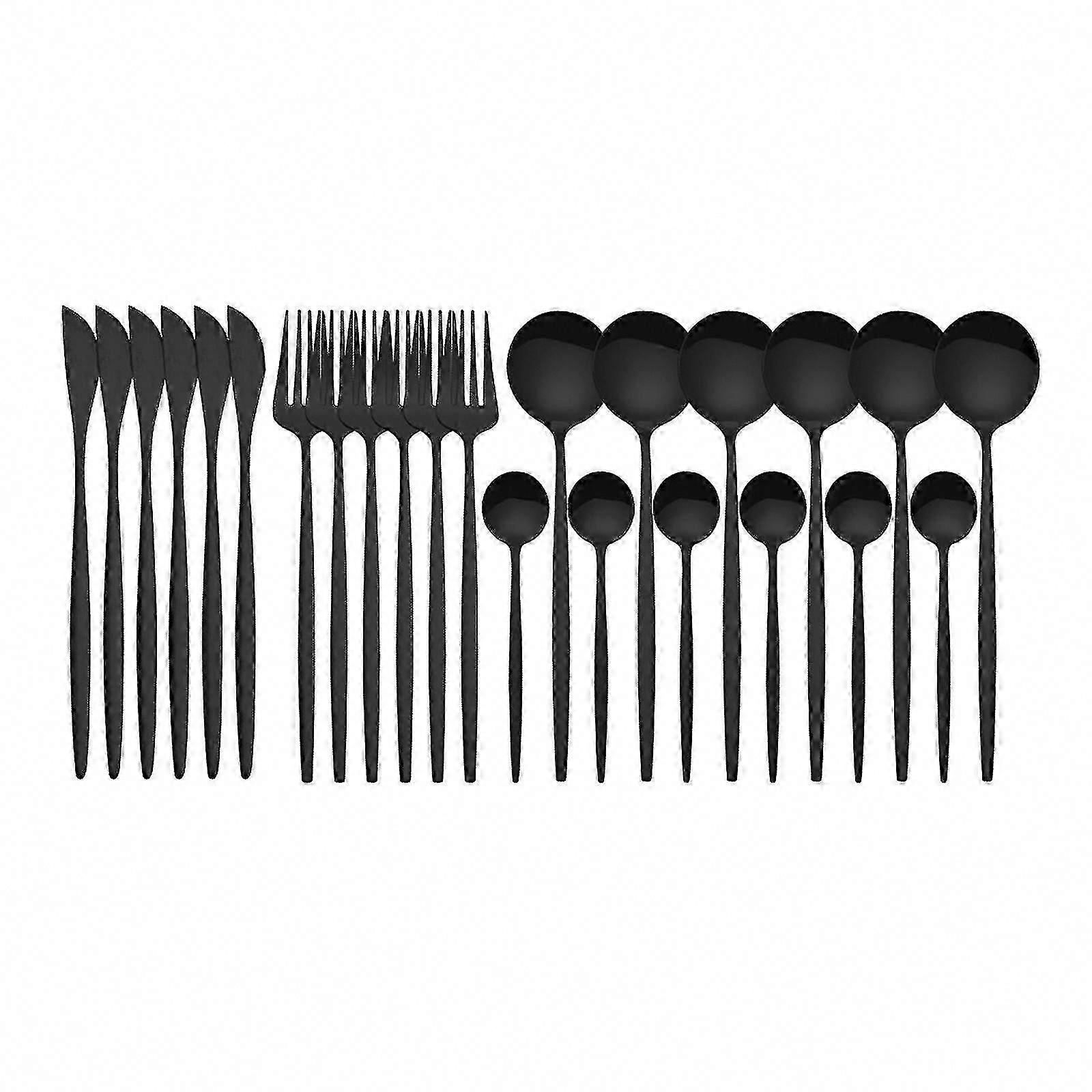 24pcs Stainless Steel Dinnerware Set, Knife Fork Spoon Flatware, Minimalist Kitchen Cutlery Silverware Tableware Set