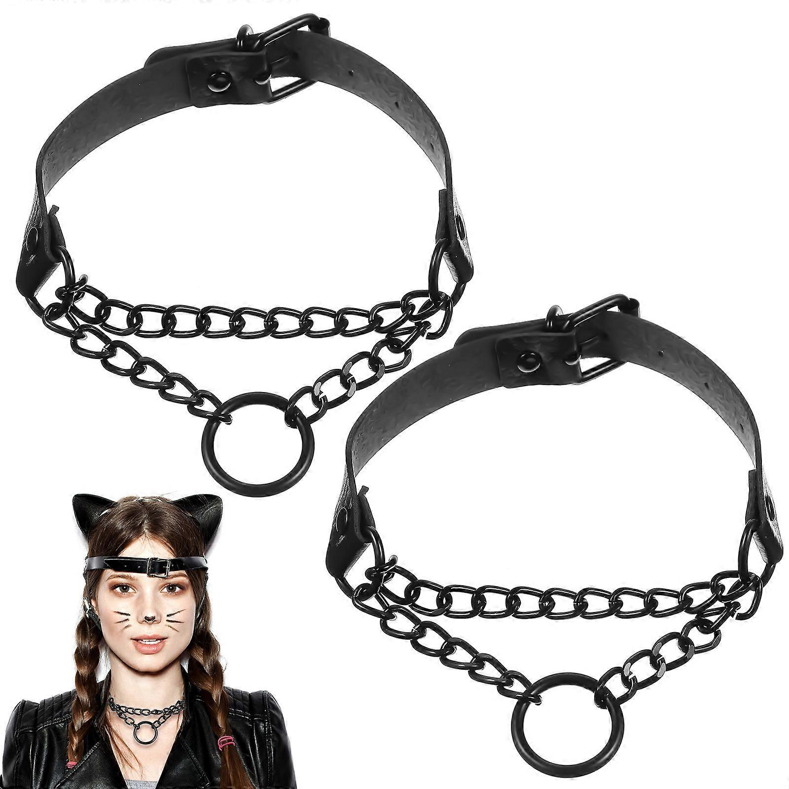 PU Collar Chokers Punk Style Necklaces for Decor 2Pcs Set