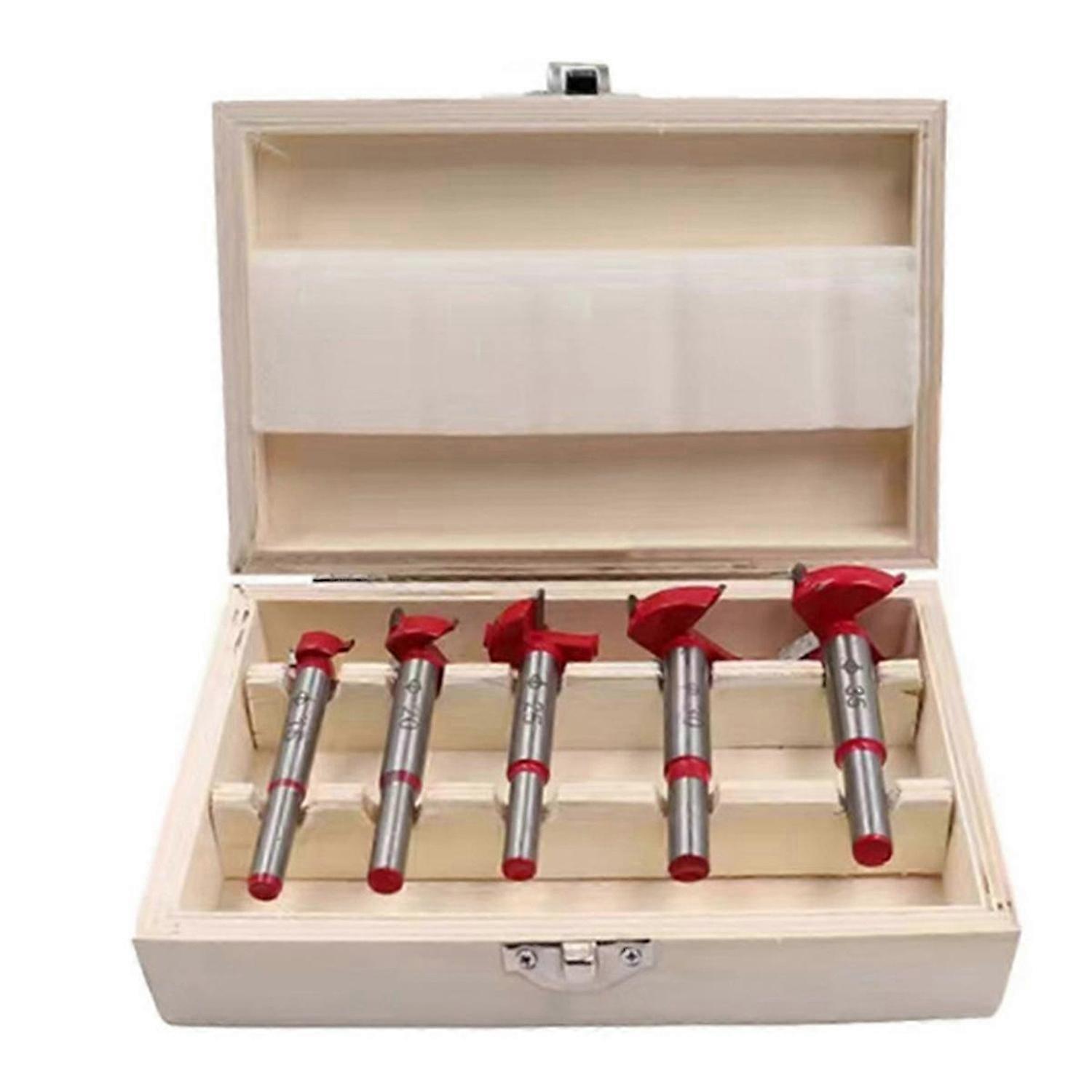 5PCS Positioning Hole Saw Kit Adjustable 15-35mm Hinge Hole Opener Woodworking Carbide Drill Bits Set