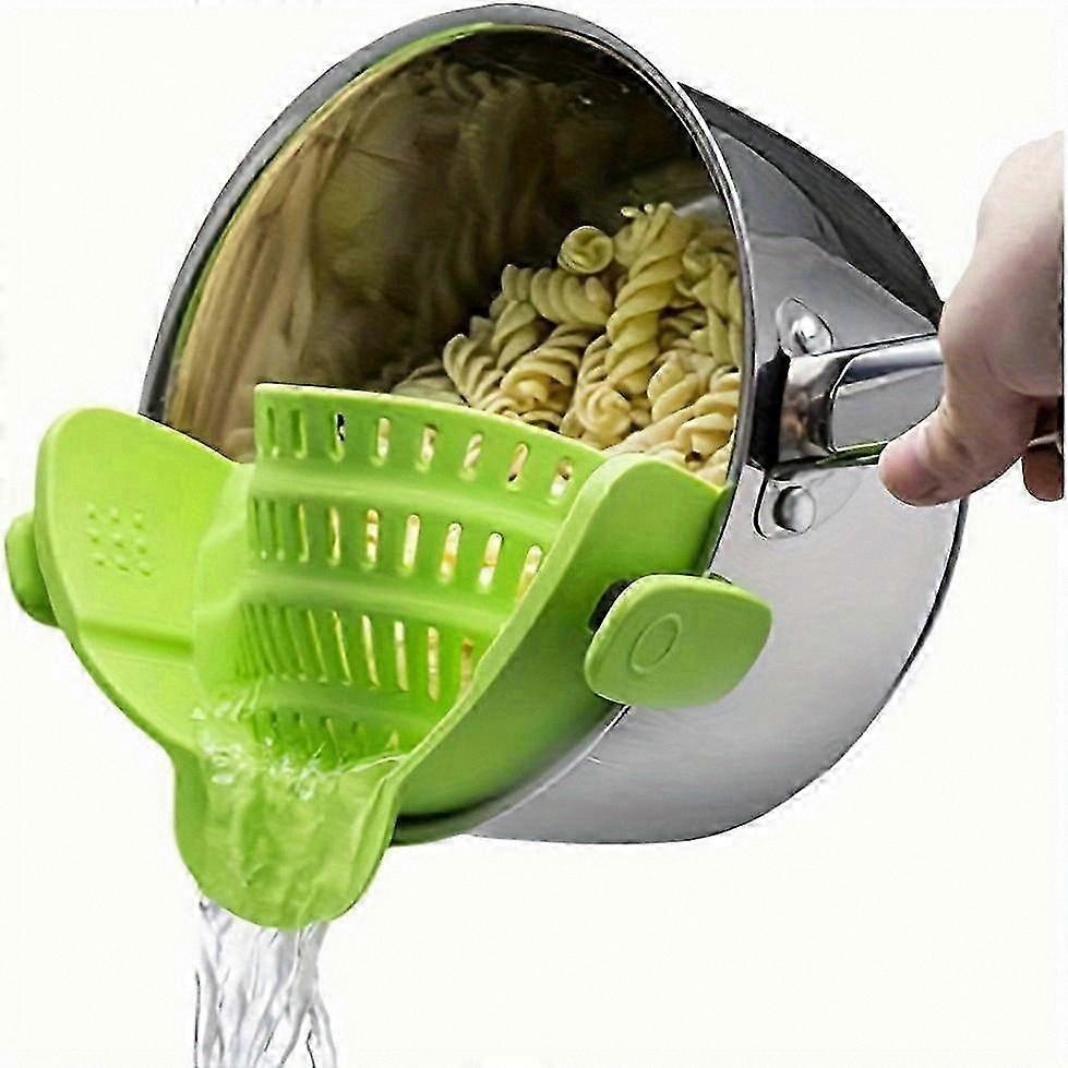 Adjustable Silicone Kitchen Strainer for Pasta, Veggies, and Fruit - Clip-On Design with Wide Mouth for Easy Draining and Filtering