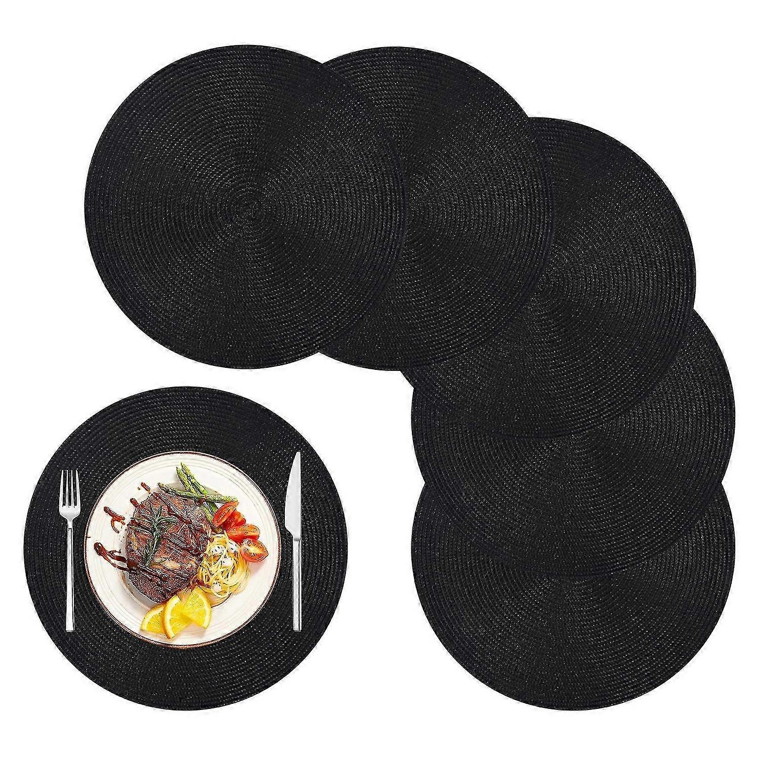 Round Braided Placemats Set of 6 Table Mats for Dining Tables Woven Washable Non-Slip Place Mats 15