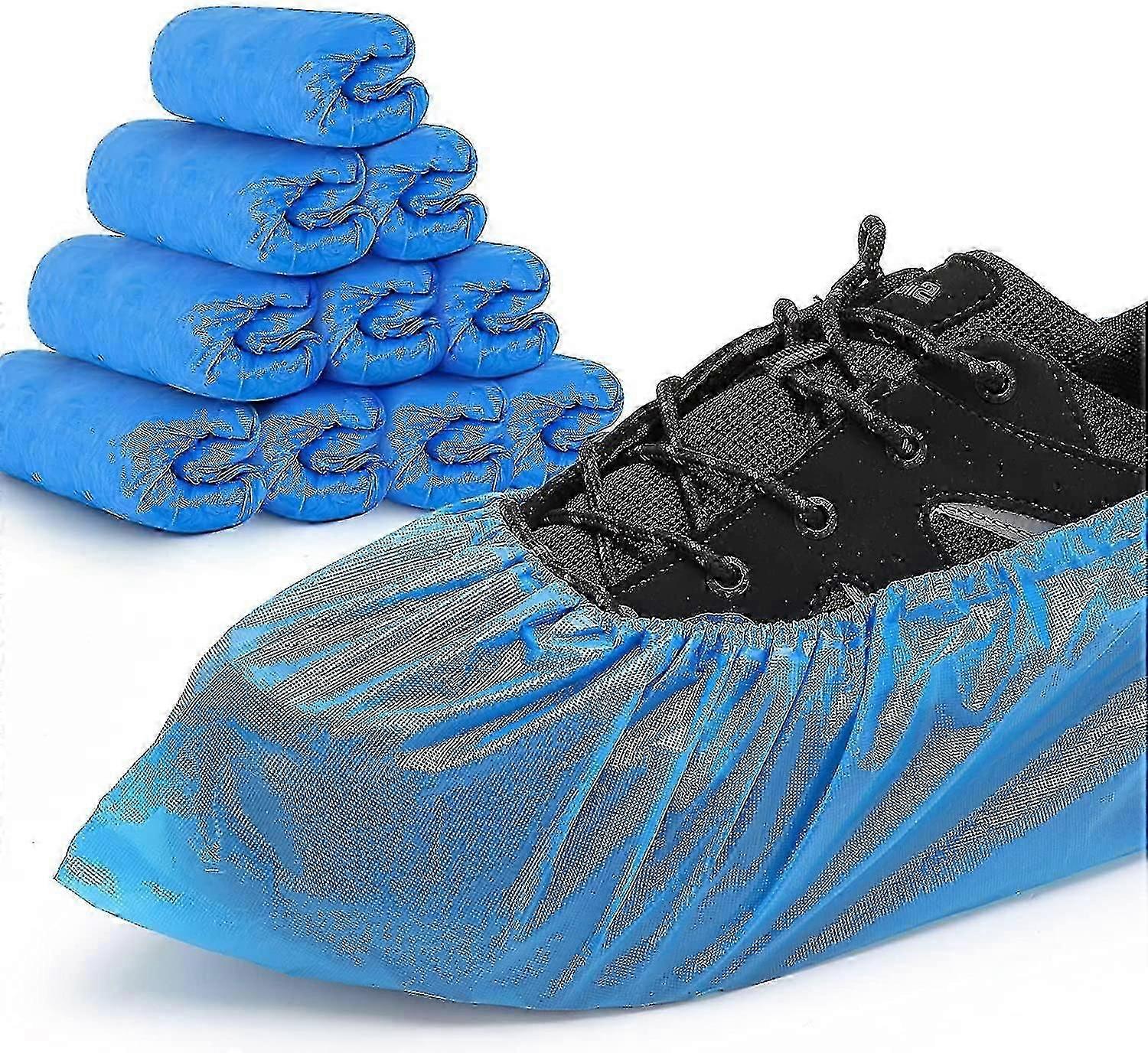 Housses de chaussures jetables antidérapantes pour l’intérieur -100 Pack (50 paires) Imperméable Premium Cpe Booties Chaussures Protecteurs Revêtements, s’adapte jusqu’à la taille 11 Us Men
