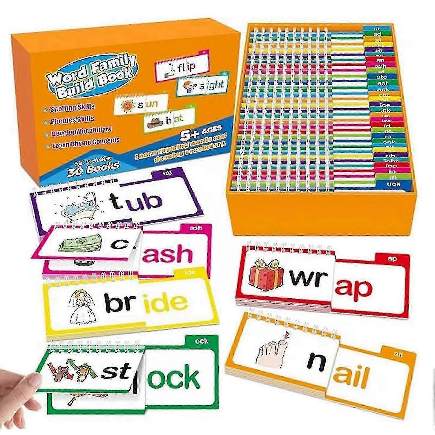 30 Read Rhyme Flip Books Word Family Spirals Flip Books for Kids Interactive Phonetical Learning Tool