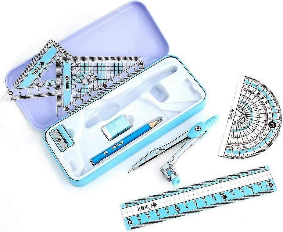 8 Pack Compass/math Set For Students With Shatterproof Storage Box, Geometry Set For School, Includes Ruler, Protractor, Compass, Pencil,pencil Sharpe
