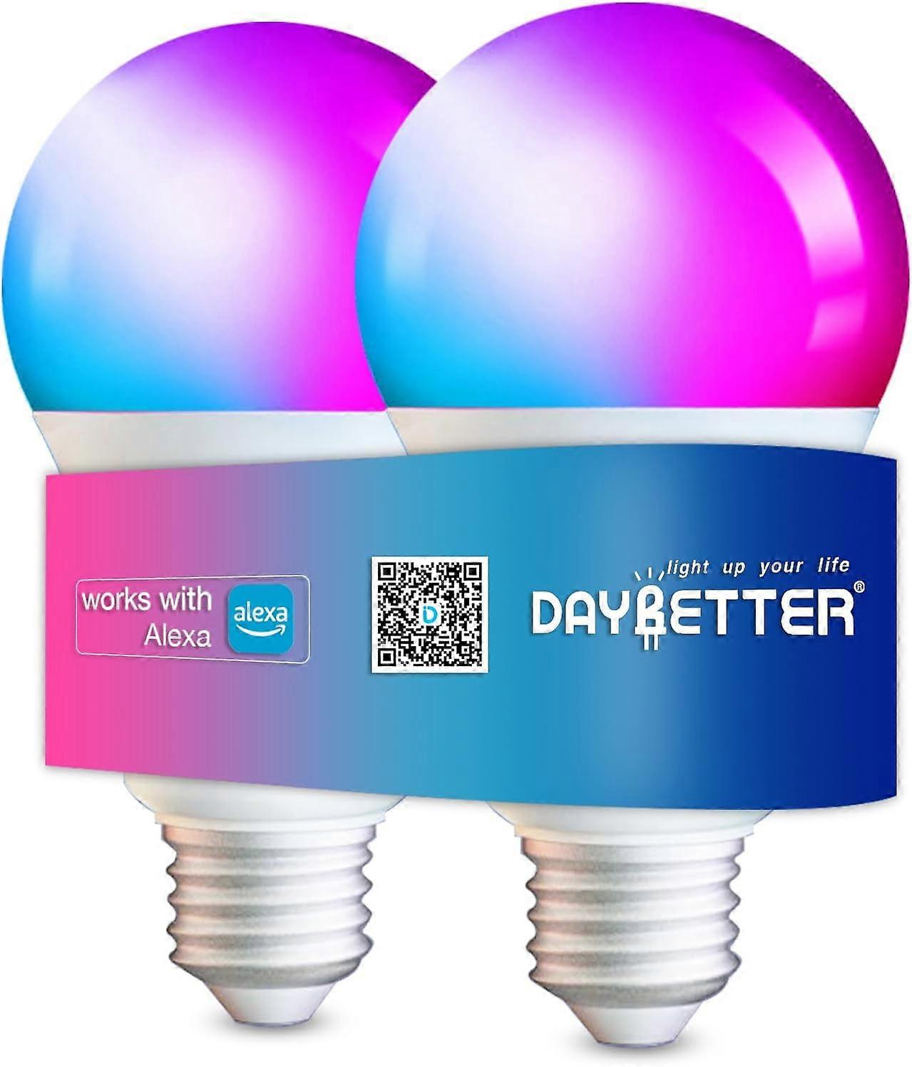 YZhouD Smart Light Bulbs 2 Pack, Compatible with Alexa & Google Assistant, RGBCW LED Color Changing, Dimmable A19 E27 Multicolor, No Hub Required