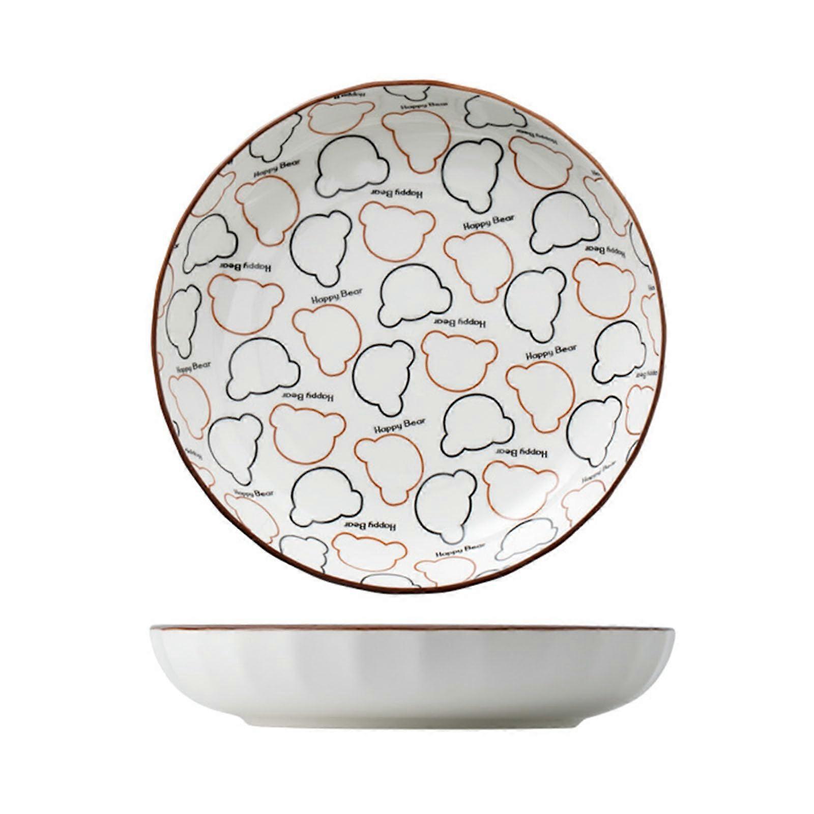 Bear Pattern Soup Plate 7.8-Inch, 2-Piece Reusable Plate Set For Noodles, Salad, Dessert, Cake