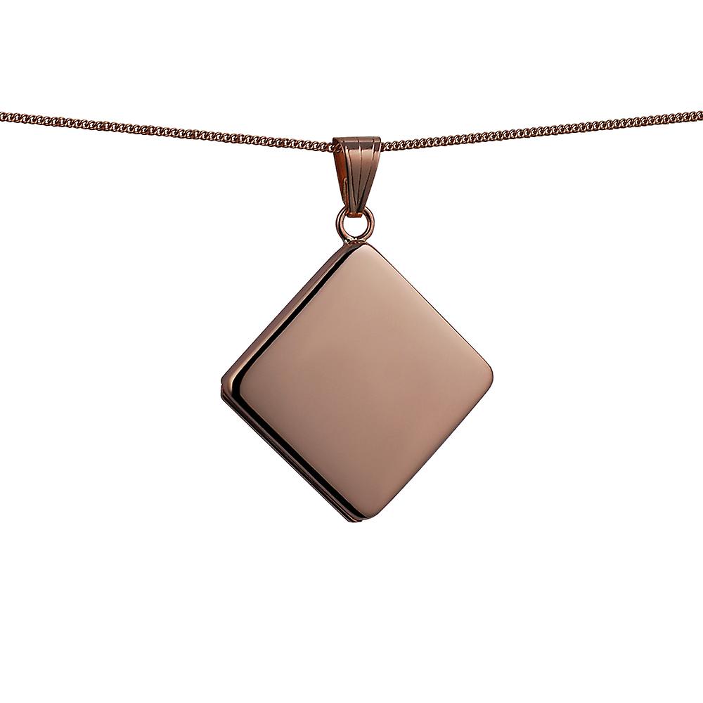 9ct Rose Gold 22mm plain flat diamond shaped Locket with a curb Chain 16 inches Only Suitable for Children