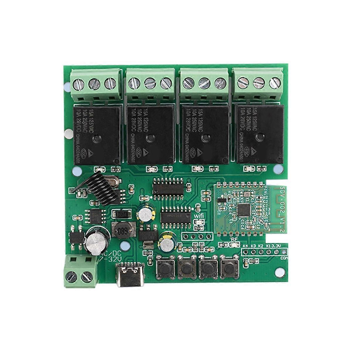 Smart Wifi Relay Switch Module 4-Channel 7-32V Type-C 5V for APP 433Mhz Remote