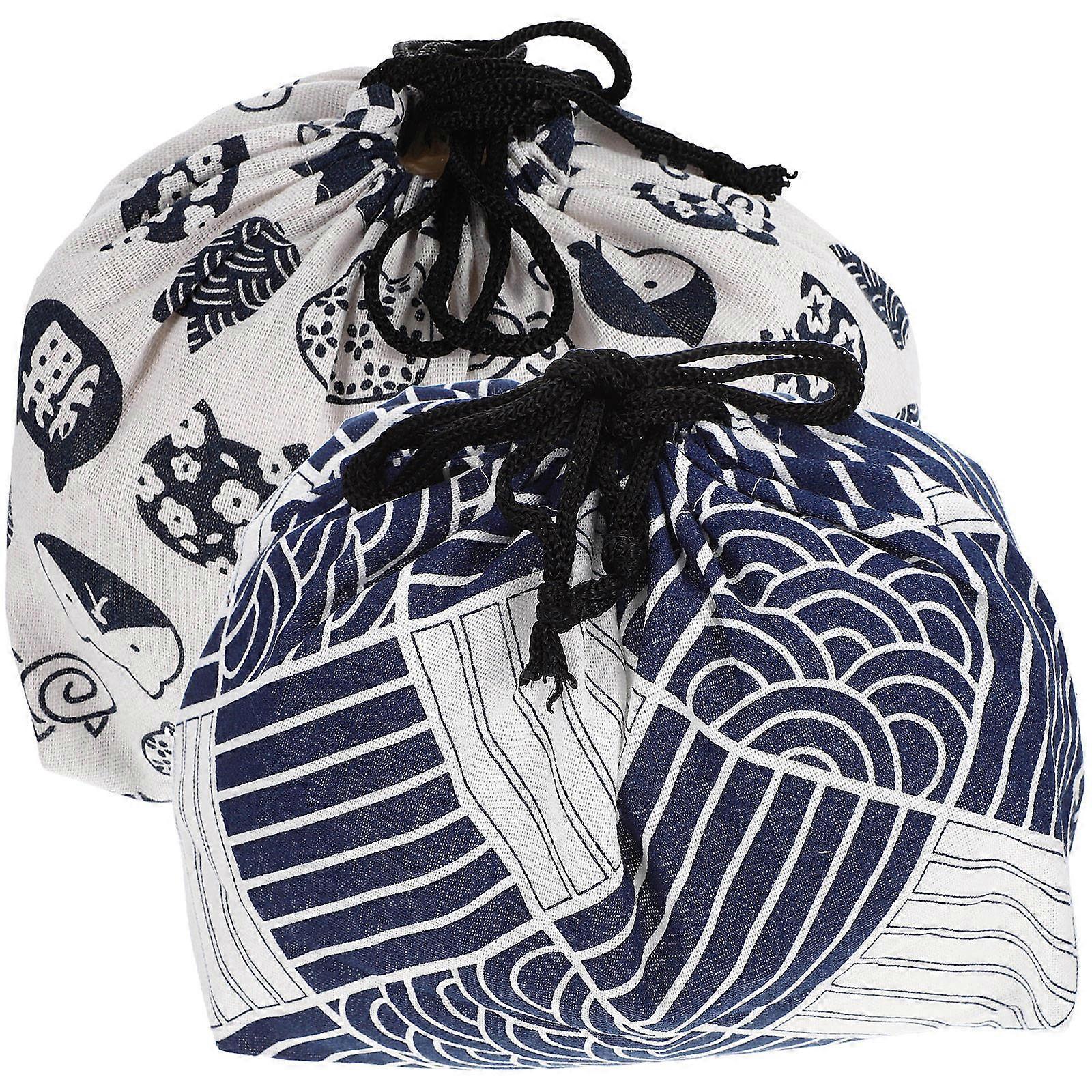 Portable Meal Bag 2Pcs Cloth Lunch Bag Drawstring Design Assorted Color For Study Picnic Camping Easy To Carry